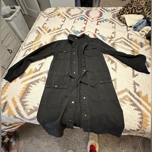 Black denim trench coat